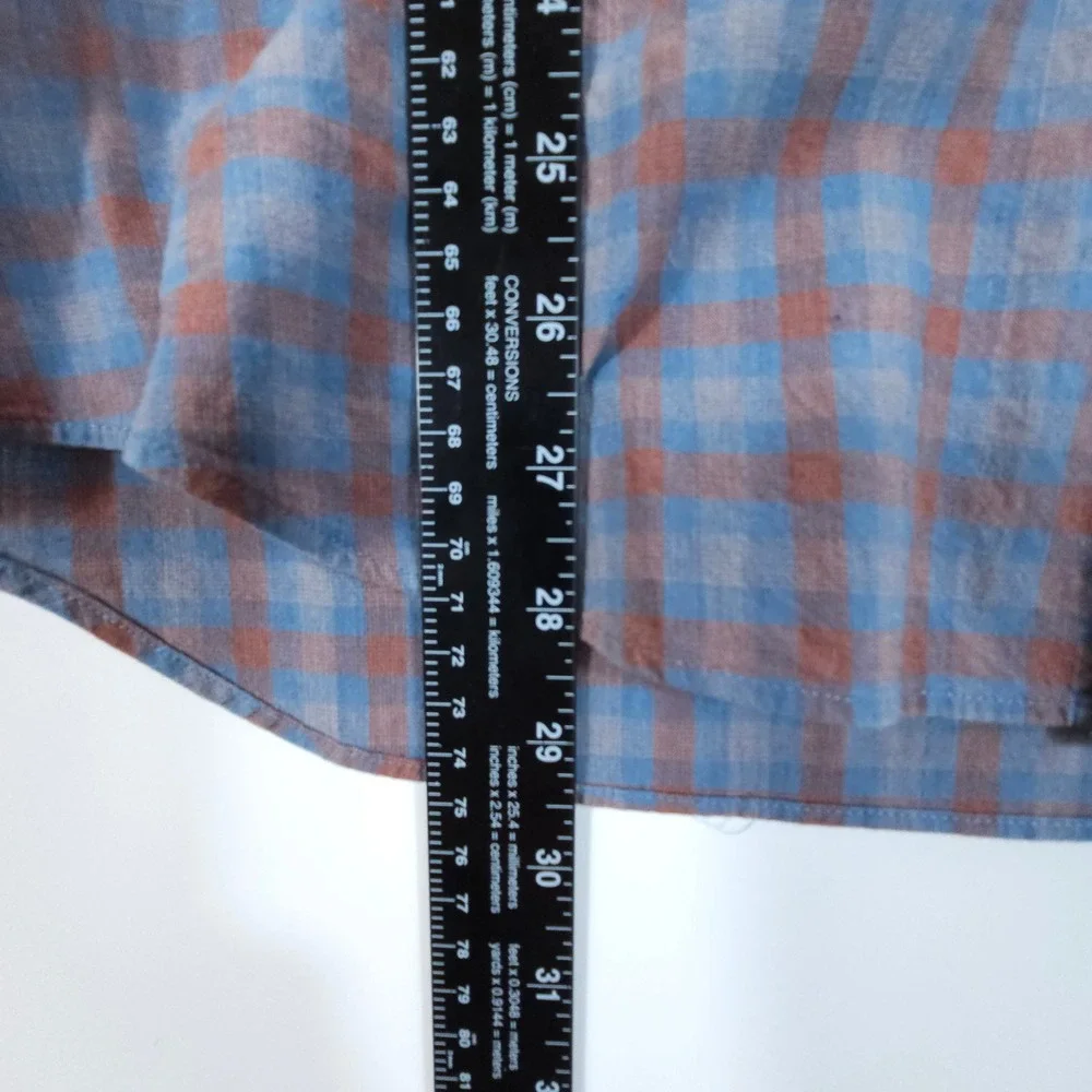 J. Crew Shirt Mens M Blue Brown Plaid Slim Fit Organic Cotton Stretch Streetwear